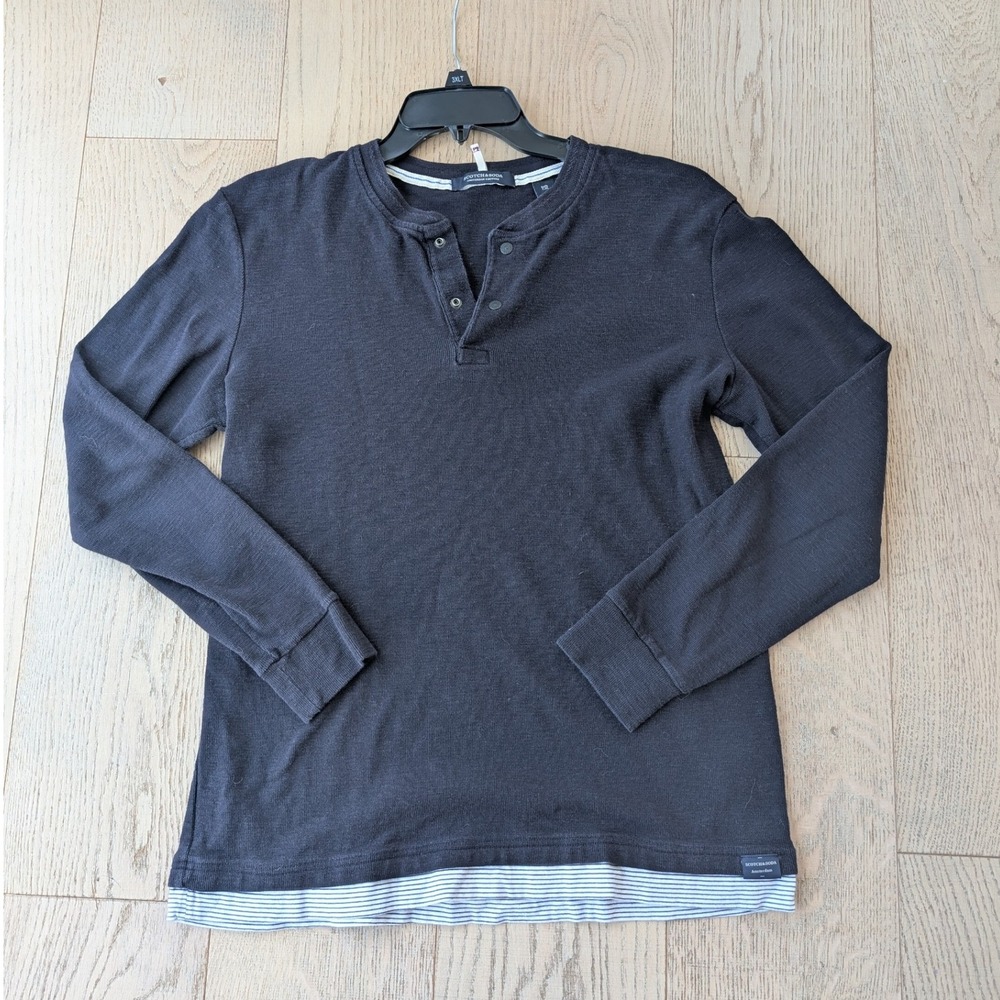 Scotch Soda Amsterdam Couture Long Sleeve Henley Button Up Knit Top‎ Charcoal L